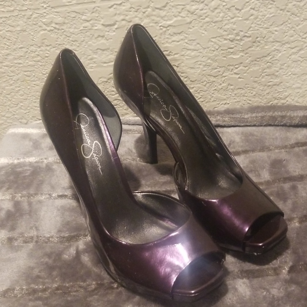 Jessica Simpson eggplant open toe platform pumps